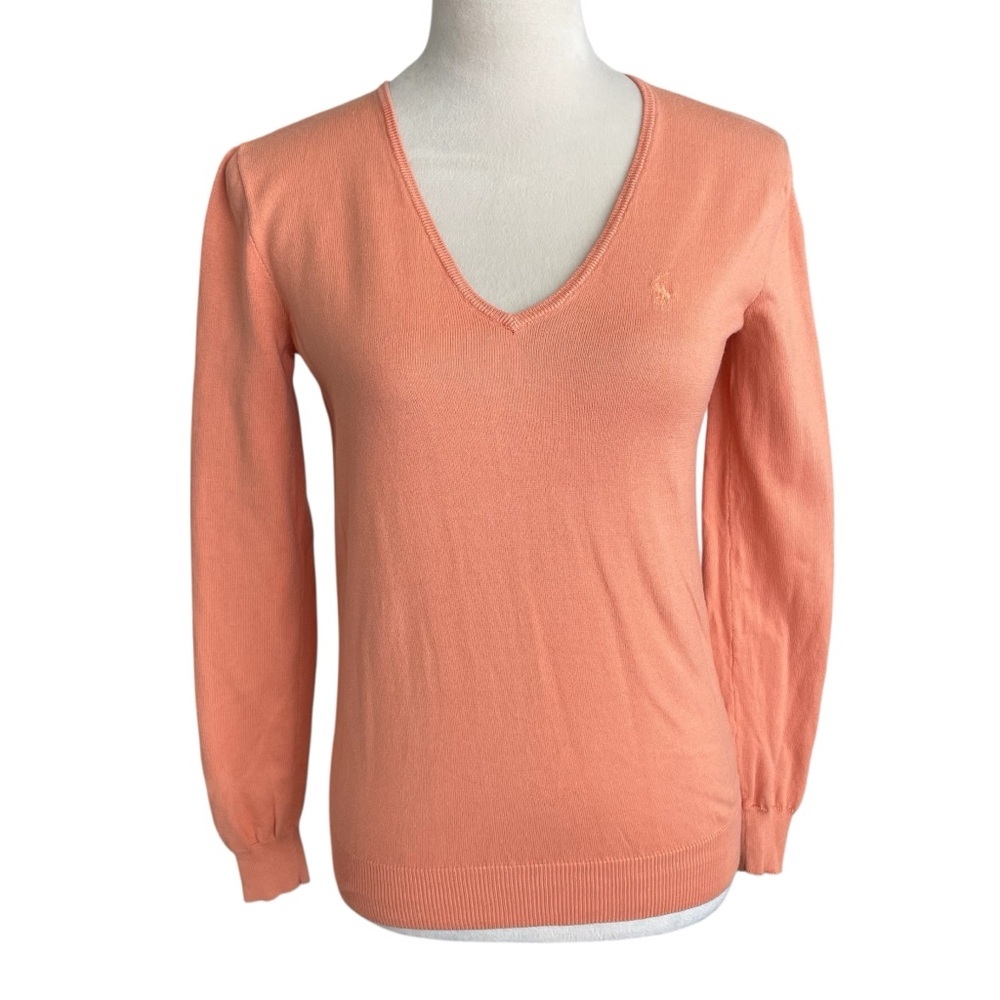 Ralph Lauren Sport Pima Cotton V-Neck Orange Sweater Women S Preppy Y2K Classic